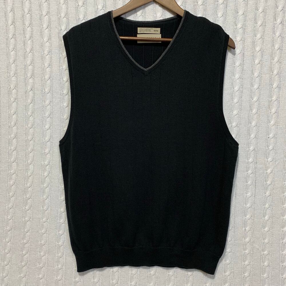City Casuals By Haggar Cotton Men’s Size Med Black V-Neck Sweater Vest
